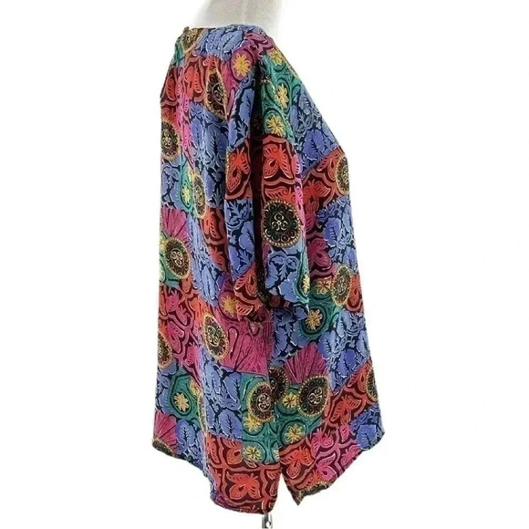 Christie & Jill top size L multicolored 100% silk floral watercolor 80s 90s - Picture 3 of 9